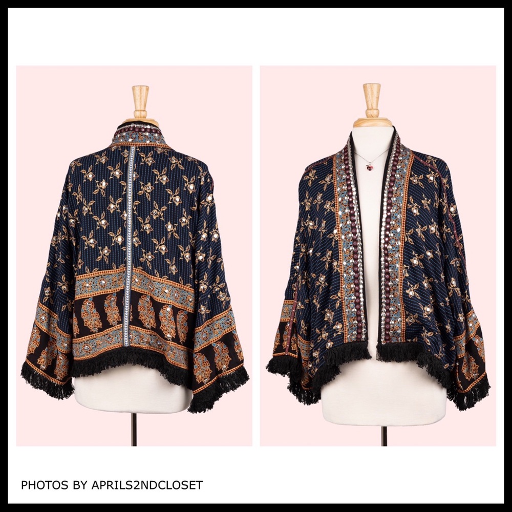 FREE PEOPLE BOHO KIMONO CARDI WRAP CAPE JACKET A2C - Picture 12 of 16